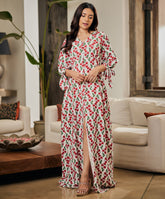 Vneck Front Buttoned Printed Maxi Dress
